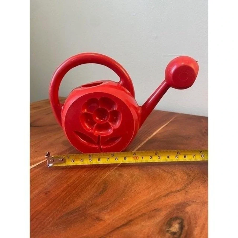 Vintage Watering Can Toy Mob Superjouet Red Plastic Made in France Frog Flower